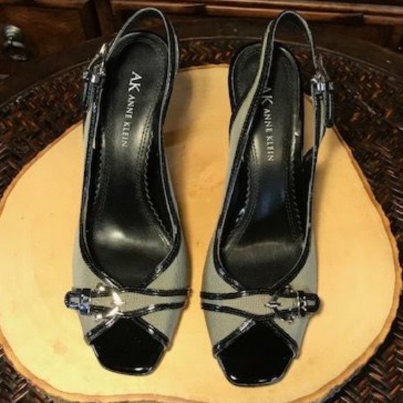 Anne Klein Micro Check Signature Open Toe Slings - Picture 2 of 9